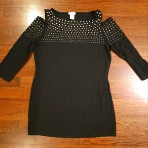Cache black long sleeve embellished top with open shoulder size M